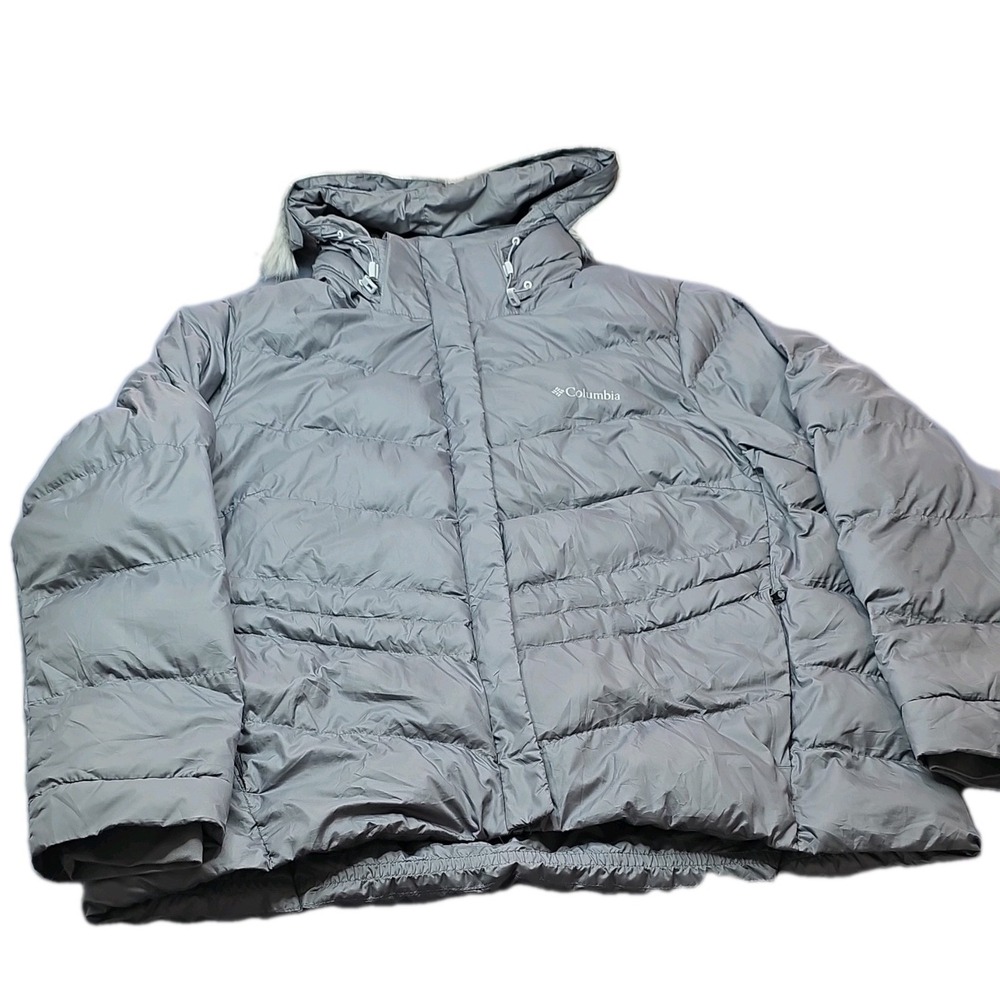 Columbia Jacket Womens XXL Gray Hooded Fur Trim Mid-Length Puffer WL0880 1799671